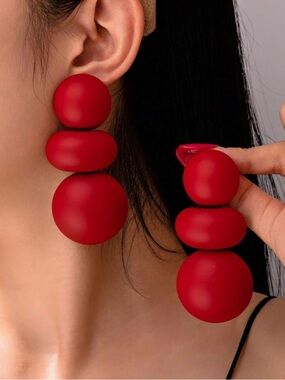 Bold Red Triple-Bead Drop Earrings - Women Jewelry